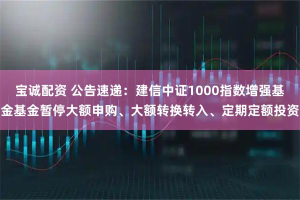 宝诚配资 公告速递：建信中证1000指数增强基金基金暂停大额申购、大额转换转入、定期定额投资