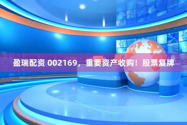 盈瑞配资 002169，重要资产收购！股票复牌