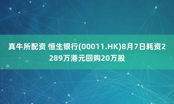 真牛所配资 恒生银行(00011.HK)8月7日耗资2289万港元回购20万股